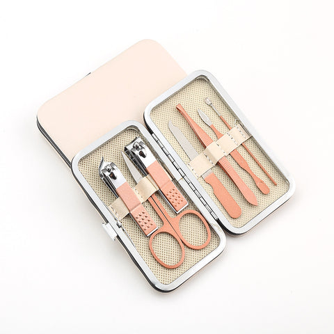 Nail scissors set 7-piece set Rose gold nail bag box nail clippers ear spoon eyebrow trimming scissors set can be printed with logo image