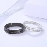 2Pcs Love Heart Electrocardiogram Couple Open Rings For Women Men Lover Black Silver Color Engagement Wedding Valentine&#39;Day Gift