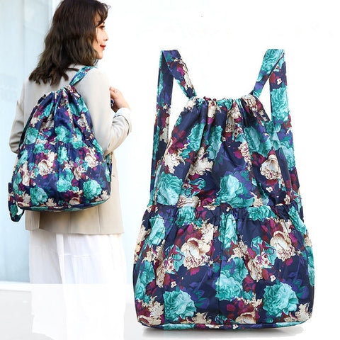 2022 Fashion Vintage Drawstring Backpacks Women Large Capacity Flower Ethnic Style Waterproof Nylon Rucksack Shoulders Backpacks image