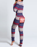 2020 Women Fashion Elegant Casual Christmas Letter Print Functional Buttoned Flap Adults Pajamas