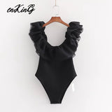 2020 za bodysuits women england office lady simple elastic sleeveless black velvet and gauze Splicing bow bodysuits women tops