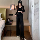 2021 New Women Casual Pants Loose Style Straight Suit Pants High Waist Chic Office Ladies Pants Trousers Streetwear Female Pants