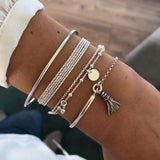 4PCS/Set Boho Geometric Tassel Chain Bracelet For Women MultiLayer Bangles Charm Party Wedding  Beach Jewelry Accessories Gifts