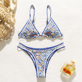 2021 Sexy triangle micro bikini set Vintage print swimsuit women's swimming suit Hollow out swimwear High cut bathing suit Swim