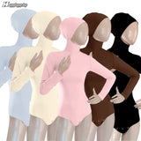 2021 Women Inner Bodysuit Hooded Hijab Tops Muslim Islamic Basic Manset Bodycon Long Sleeve Bottoming Shirts Overalls Clothing