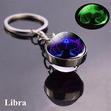 12 Constellation Luminous Keychain Glass Ball Pendant Zodiac Keychain Glow In The Dark Key Chain Holder Men Women Birthday Gift