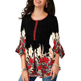 2020 New Summer Print Blouse Women  Cloting O-neck 3/4 Sleeve Shirts Ladies Casual Loose Plus Size Tops For Women