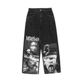 2021 Streetwear Abstract Funny Jeans Patchwork Printed Hip Hop Wide Leg Pants Men Hip Hop Jeans Men High Street Pants