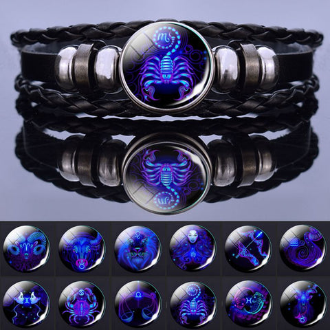 12 Zodiac Signs Constellation Charm Bracelet Men Women Fashion Multilayer Weave leather Bracelet & Bangle Birthday Gifts image