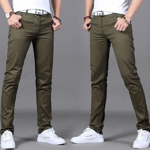 2019 Brand Men's Spring and summer 98% cotton Pants men Business Slim Elastic Casual black Khaki Fit Straight pant trousers male image