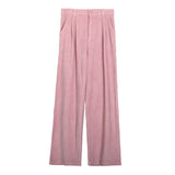 2021 Spring New Women&#39;s Casual Loose Corduroy Wide Leg Pants Fashion Full Length Trousers With Sashes Female Bottoms B01308O