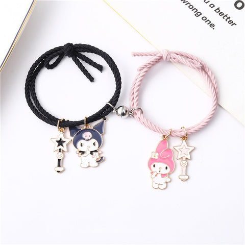 2pcs / Set Magnet Attracts Couple Bracelet Cute Cartoon Charm Jewelry Adjustable Elastic Rope Bracelets Lover Gift for Women Men image