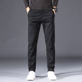 2020 Winter New Men's Warm Thick Casual Pants Business Fashion Black Blue Stretch Fleece Office Slim Trousers Male Brand