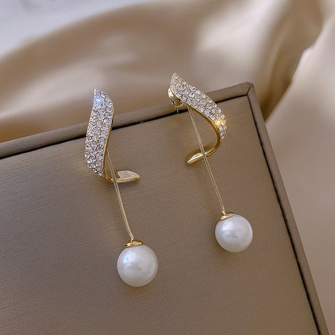 2021 New Arrival Classic Elegant Simulated-pearl Tassel Long Crystal Earrings For Women Fashion Water Drop Crystal Jewelry image