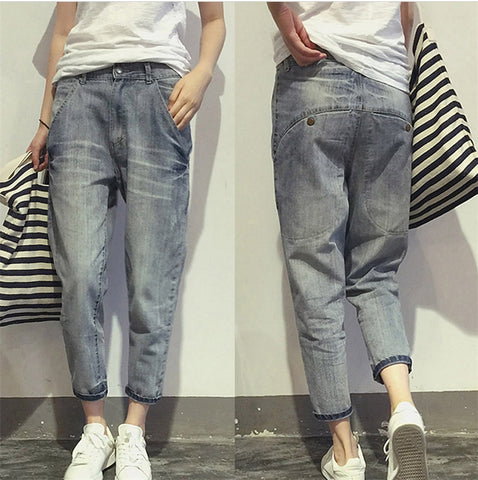 16023 Women's Jeans Spring Korean Style Loose Office Ladies Streetwear Solid Color Light Blue Elastic Bleach Scratch Denim Pants image