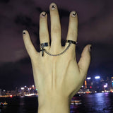 2021 Retro Punk Hip Hop Cross Ring Finger Chain Adjustable Two Link Ring Jewelry Gift Men&#39;s Women&#39;s Gothic Jewelry  Rings