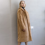 2021 New Women Winter Warm Faux Fur Coat Thick Women Long Coat Turn Down Collar Women Warm Coat Casaco Feminino