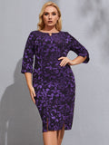 2021 Fall Plus Size women clothing Long sleeve Casual dress fashion ladies Vintage elegant purple Vintage elegant purple dress