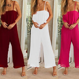 2020 Fashion Jumpsuit Sleeveless Rompers Jumpsuit Summer Casual Overall Solid Color Basic Jumpsuits Women Backless Beach Rompers