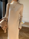 2021 autumn winter thick straight maxi sweater dress women high neck long sweater dress elegant female loose  sexy knit dress