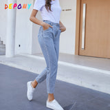 2021 Depony High Waist  Mom Jeans Women Boyfriends Straight Jeans Femme 100% Cotton Loose Vintage Denim pants Vaqueros Mujer