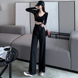 2021 New Women Casual Pants Loose Style Straight Suit Pants High Waist Chic Office Ladies Pants Trousers Streetwear Female Pants