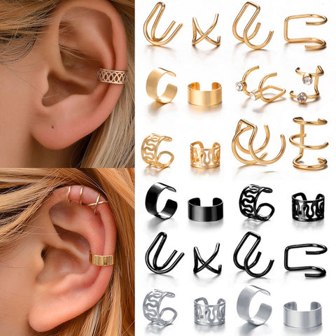 12pcs Bohemian Gold Color Ear Cuffs Leaf Clip Earrings For Women Climbers No Piercing Simple Fake Cartilage Earring Accessories image