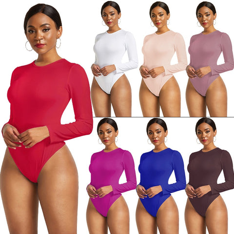 13 Colors Long Sleeve O Neck Casual Bodysuit Women Body Tops White Black Nude Red Party Bandage Bodycon Romper Body suit Jumper image