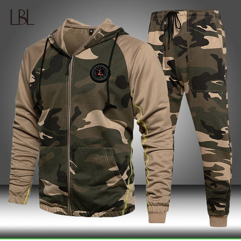 2 Pieces Sets Tracksuit Men Hooded Sweatshirt+pants Pullover Hoodie Sportwear Suit Male Camouflage Joggers Winter Sets Clothes image