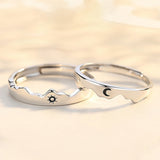 2PCS/Set Sun Moon Wedding Paired Couple Rings For Women Men Lover Finger Silver Color Valentine&#39;s Day Matching Jewelry Gifts