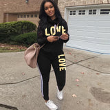 2020 Plus Size 2 Piece Set Women Outfit LOVE Letter Print High Neck Hoodies Sweatshirt Pants Tracksuit Streetwear Casual Suit