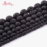 4,6,8,10mm Natural Lava Rock Round Black Loose Beads Natural Stone Beads For DIY Necklace Bracelat Jewelry Making Strand 15"