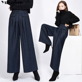 2020 winter warm wool women's pants female high waist pleated wide leg pants capris for women trousers woman Plus size 4xl