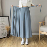 2021 Spring Summer New Style Korean Women Pleated Chiffon Trousers Plus Size High Waist Pants Hakama Casual Wide Leg Pantalones