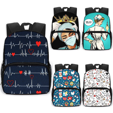 13 Inch Cartoon ECG Nurse Children School Bags Kids Kindergarten Backpack Boys Girls Daypack Book Bag Student Schoolbags Gift image