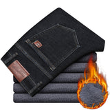 2020 Winter New Men&#39;s Warm Jeans Business Fashion Classic Style Black Blue Denim Straight Fleece Thick Pants Male Brand Trousers