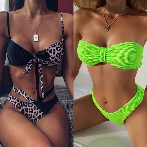 2021 Sexy Women High Waist Bikini Swimsuit Swimwear Female Bandeau Thong Brazilian Biquini Bikini Set Bathing Suit Bather image