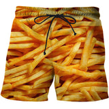 3D French fries hamburger Anime  Shorts Swimming Trunks Summer New Quick Dry Beach Swimming Shorts Men Hip Hop Short Pants Beach