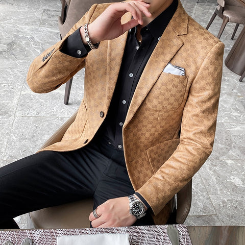 2020 Men Blazers British Style Printed Blazer Masculino Wedding Business Casual Suit Jacket Streetwear Social Coat Ropa Hombre image