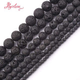 4,6,8,10mm Natural Lava Rock Round Black Loose Beads Natural Stone Beads For DIY Necklace Bracelat Jewelry Making Strand 15"