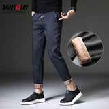 2022 New Mens Winter Light Fleece Warm Pants Men Korean Casual Slacks Slim Warm Thick Pants for Male Black Gray Trousers 28-38