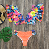 2021 New Sexy Brazilian Bikini Set Female Ruffle Swimwear Women Print Floral Push Up Swimsuit Bathing Suit Biquini