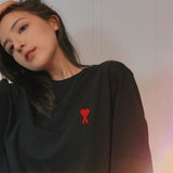 2021Autumn Winter Ami Small Red Heart A Embroidered O-Neck Hoodie For Men And Women Loose Pullover Long Sleeve Couple Cotton Top