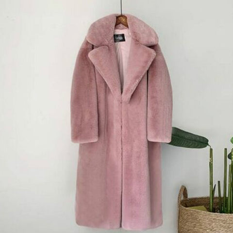 2021 New Women Winter Warm Faux Fur Coat Thick Women Long Coat Turn Down Collar Women Warm Coat Casaco Feminino image