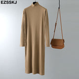 2021 autumn winter thick straight maxi sweater dress women high neck long sweater dress elegant female loose  sexy knit dress