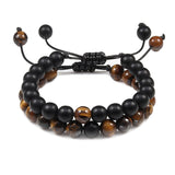 2pcs/set Bead Bracelet Natural Tiger Stone Charm Onyx Beaded Couple Distance Bracelets for Women Men Friend Gift Stretch