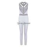 2020 Autumn New Women Sleeveless Turtleneck Neck Bandage Jumpsuit Sexy Bodycon Beading Celebrity Party White Jumpsuits Vestidos