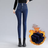 2021 Women Winter Fleece Jeans New Solid Warm Thicken Denim Pencil Pants Fashion Skinny Jean Pants Sexy Slim Trousers plus size