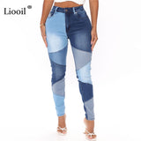 90s Color Block Boyfriend Skinny Jeans For Women Streetwear Black Blue Contrast Stitch High Waisted Pencil Pants Denim Trousers