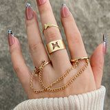 17KM Punk Cool Hiphop Chain Rings Multi-layer Adjustable Open Finger Rings Set Alloy Man Rings for Women Party Gift Jewelry